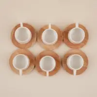 Сервиз чайный SL Home &laquo;Тренто&raquo;, 12 предметов: 6 чашек 90 мл, 6 деревянных подставок, фарфор, белый