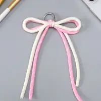 Брелок на карабине "Двойной бант" розово-белый 20х9,5х1 см
