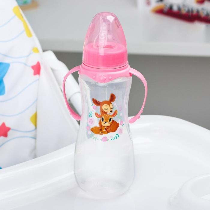 Бутылочка для кормления «Оленята: мамы и малыши», классическое горло, 250 мл., от 0 мес., приталенная, с ручками
