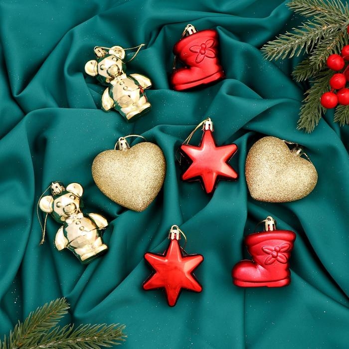 Набор украшений пластик 8 шт Набор украшений пластик 8 шт "Диско мишки ассорти" золото красный