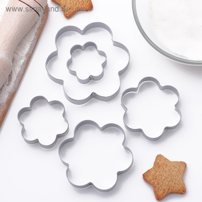 Набор форм для печенья Доляна «Ромашка», 5 шт, 7,8×7,8 см, цвет серебристый Набор форм для печенья Доляна «Ромашка», 5 шт, 7,8×7,8 см, цвет серебристый