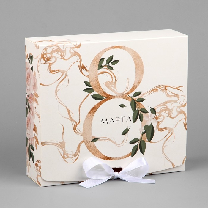 Коробка подарочная складная, упаковка, «8 марта, золото», 20 х 18 х 5 см Коробка подарочная складная, упаковка, «8 марта, золото», 20 х 18 х 5 см