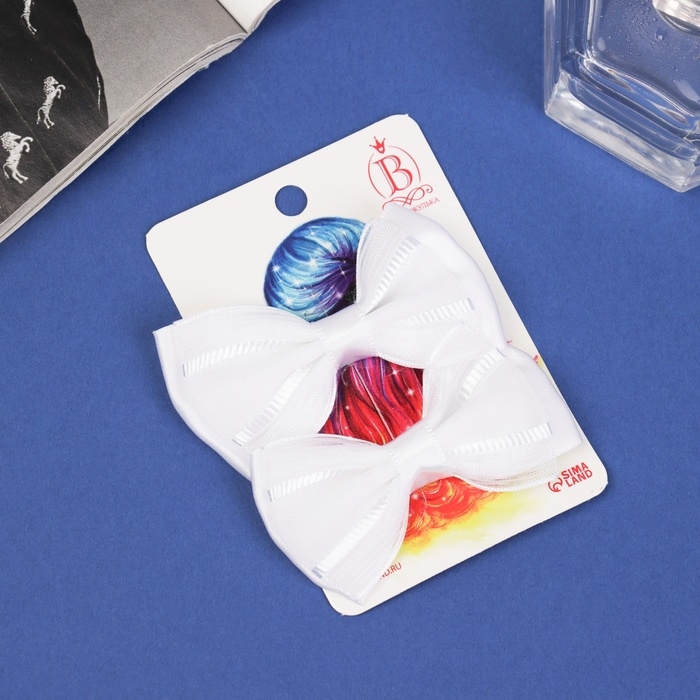 Зажим для волос  Зажим для волос "Бантик Вивиан" (набор 2 шт) классик полосы, 5,5 см, белый