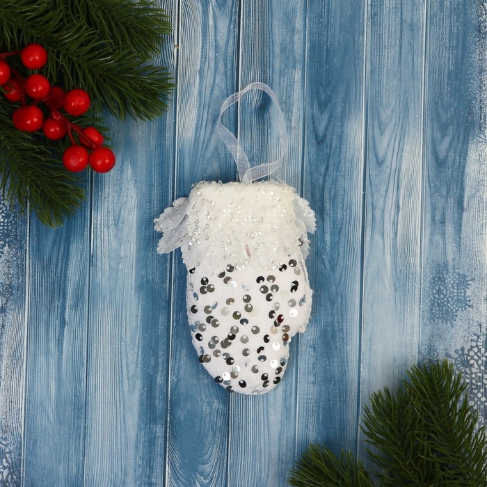 Украшение ёлочное Украшение ёлочное "Рукавица элит" 7х12 см, белый