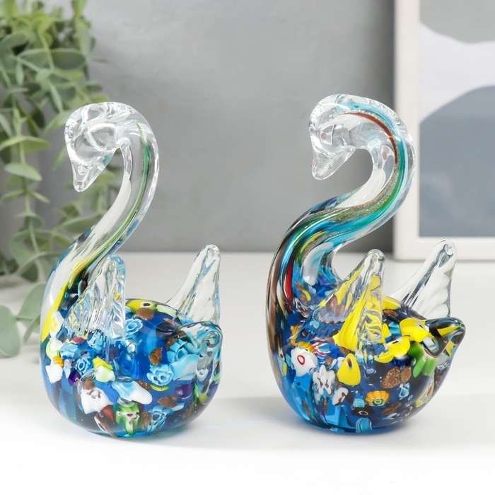 Сувенир стекло Сувенир стекло "Лебеди калейдоскоп" под муранское стекло набор 2 шт 11,5х8 см