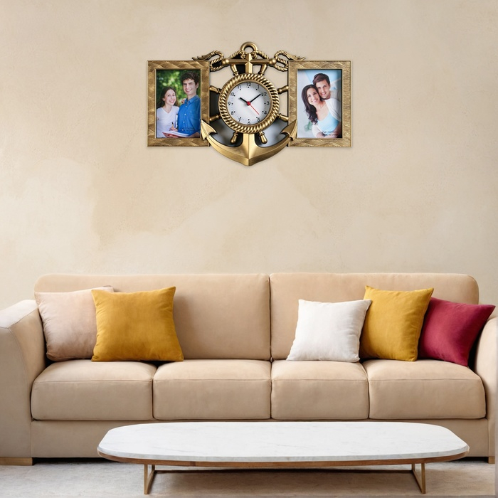 Часы настенные интерьерные, фоторамка - коллаж Часы настенные интерьерные, фоторамка - коллаж "Якорь", бесшумные, 42 х 27 см, d-12 см