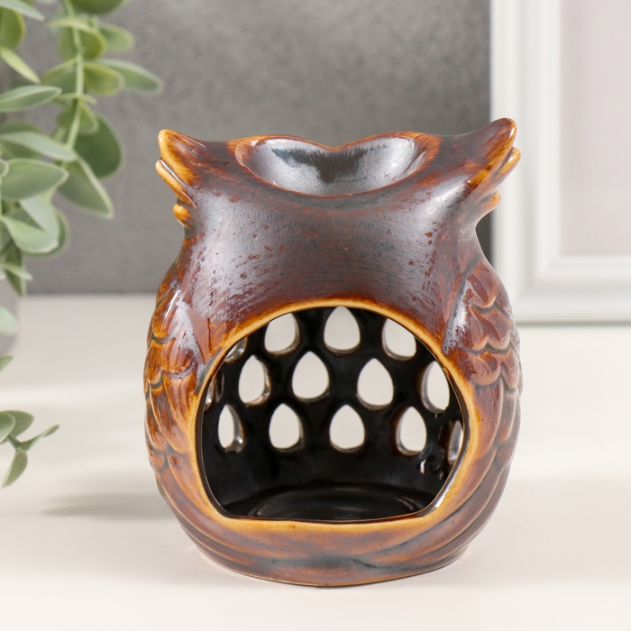 Аромалампа керамика Аромалампа керамика "Филин. Капельки" коричневый 7,5х8х10 см