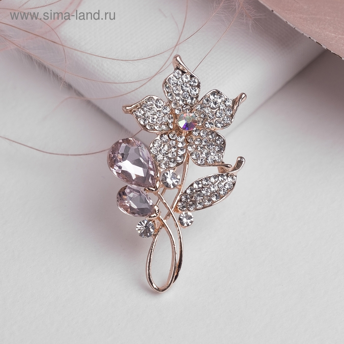 Брошь «Цветок» нежности, цвет розово-белый в золоте