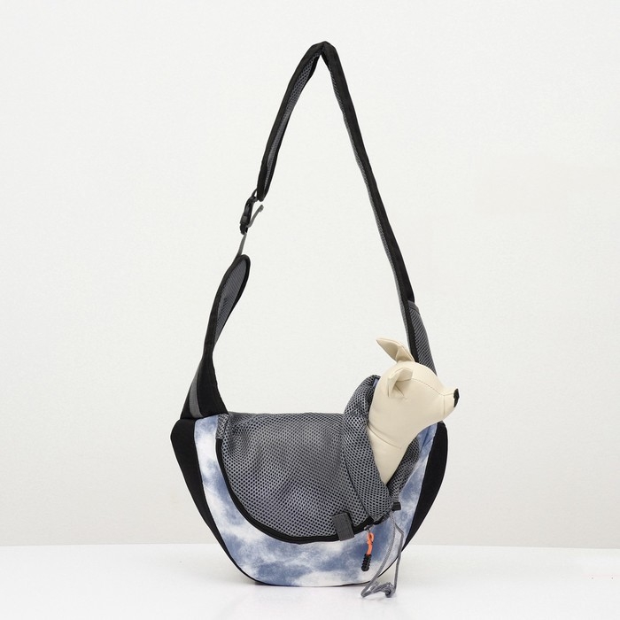 Сумка-переноска  Сумка-переноска "Слинг" с креплением для ошейника, 45 х 11 х 24 см, бело-серая