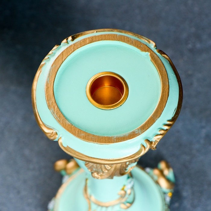 Подсвечник  Подсвечник "Резной с квадратным основанием", бирюзовый, 12х12х27 см, для свечи d=2 см