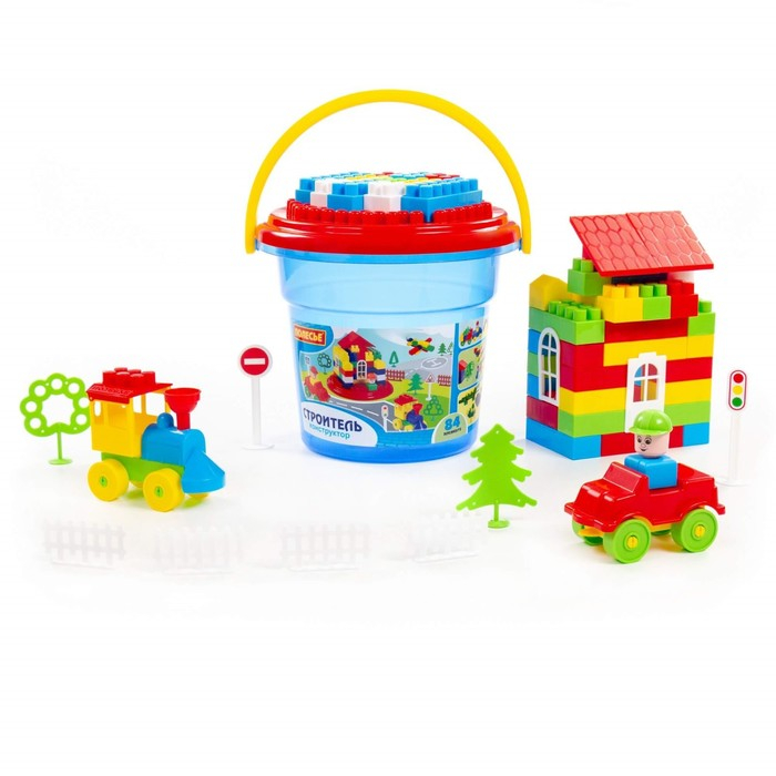 Конструктор «Строитель» 84 эл в ведре с крышкой Конструктор «Строитель» 84 эл в ведре с крышкой