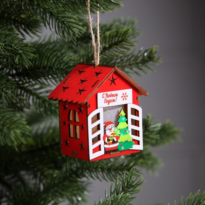 Ёлочная игрушка «Дед Мороз у ёлки», от батареек, свечение тёплое белое Ёлочная игрушка «Дед Мороз у ёлки», от батареек, свечение тёплое белое