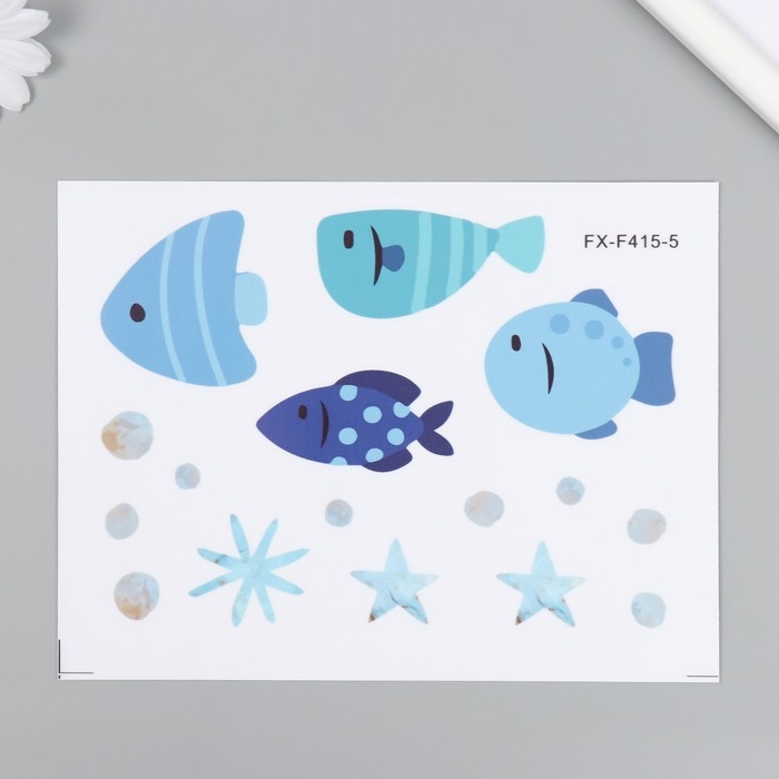 Наклейка пластик интерьерная цветная "Рыбки в течении" набор  6 листов15х20 см