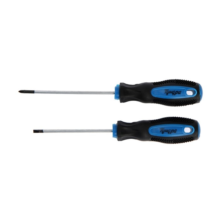 Набор отверток ТУНДРА, сатин, магнит, 2К рукоятки, PH0 и SL3 х 75 мм, 2 шт. Набор отверток ТУНДРА, сатин, магнит, 2К рукоятки, PH0 и SL3 х 75 мм, 2 шт.