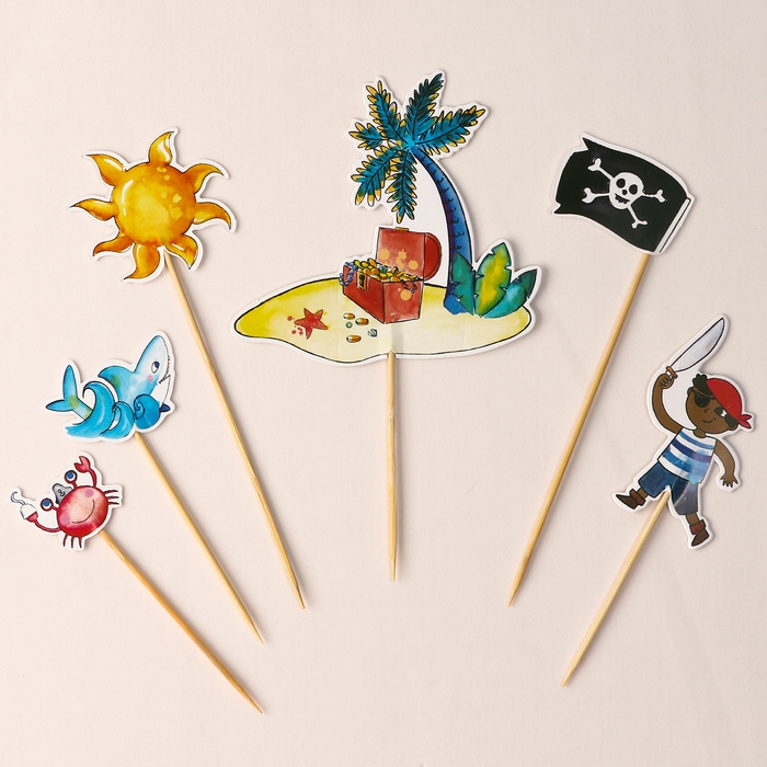 Набор топперов «Пиратская вечеринка», набор 6 шт. Набор топперов «Пиратская вечеринка», набор 6 шт.