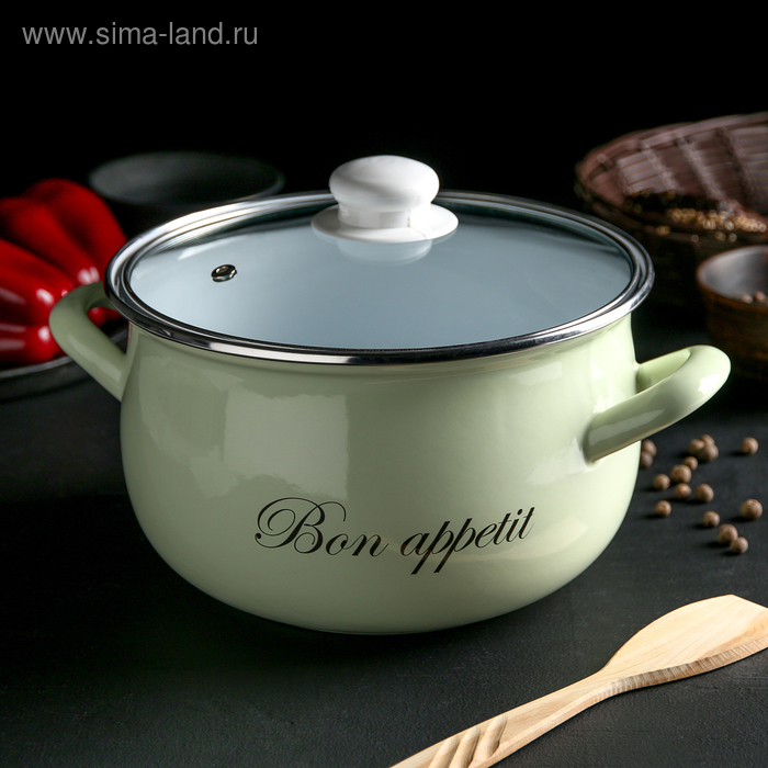 Кастрюля эмалированная «Лайм», 4 л, стеклянная крышка, индукция, цвет светло-зелёный Кастрюля эмалированная «Лайм», 4 л, стеклянная крышка, индукция, цвет светло-зелёный
