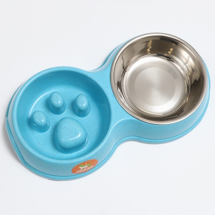 Миска двойная для медленного кормления 30,5 х 17 х 5 см, голубая Миска двойная для медленного кормления 30,5 х 17 х 5 см, голубая