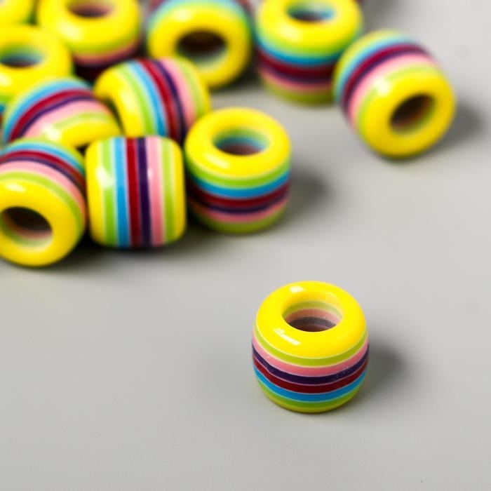 Бусины для творчества пластик Бусины для творчества пластик "Полосатый цилиндр с жёлтым" набор 20 шт 1х1,2х1,2 см