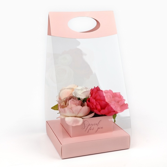 Коробка подарочная складная переноска для цветов, упаковка, «Персик», 20 x 20 x 4 см Коробка подарочная складная переноска для цветов, упаковка, «Персик», 20 x 20 x 4 см