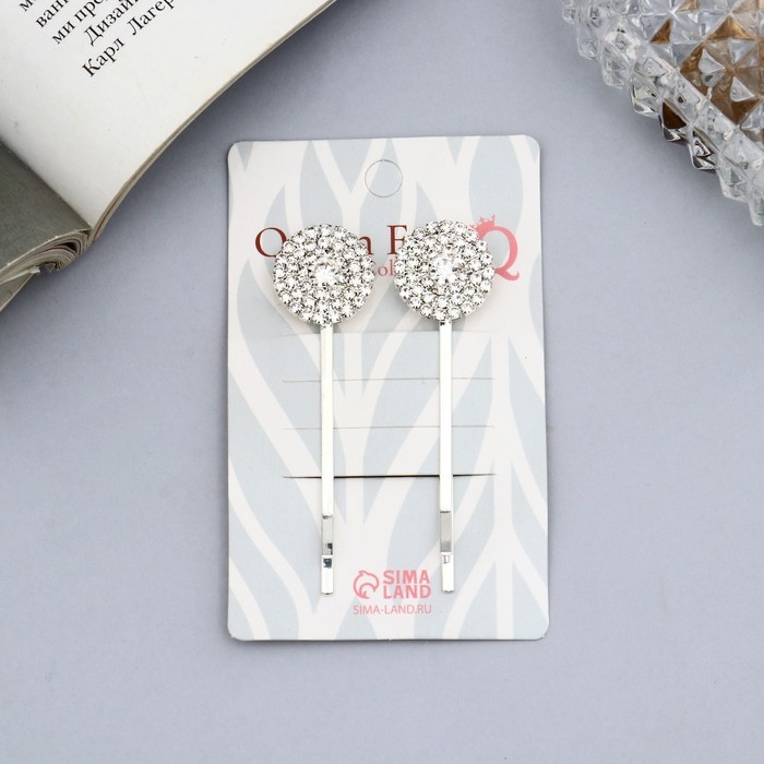 Невидимка для волос  Невидимка для волос "Вивьен" (набор 2 шт) круги, 5 см, серебро