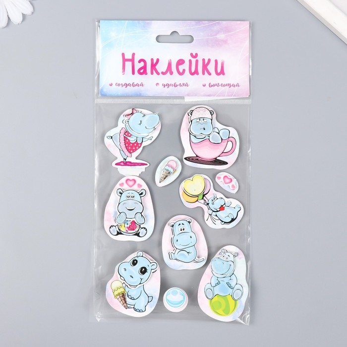 Наклейка картон 2 слоя Наклейка картон 2 слоя "Малыши-бегемотики" 17х12 см