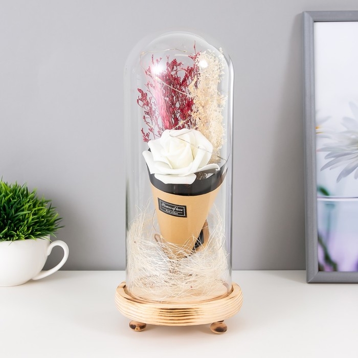 Ночник колба Ночник колба "Белая роза в букете" LED 3ААА 10х10х21 см RISALUX