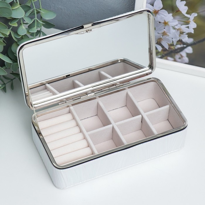 Шкатулка кожзам для украшений Шкатулка кожзам для украшений "Полосы.Текстура. Белые переливы" 6х9,8х18,5 см