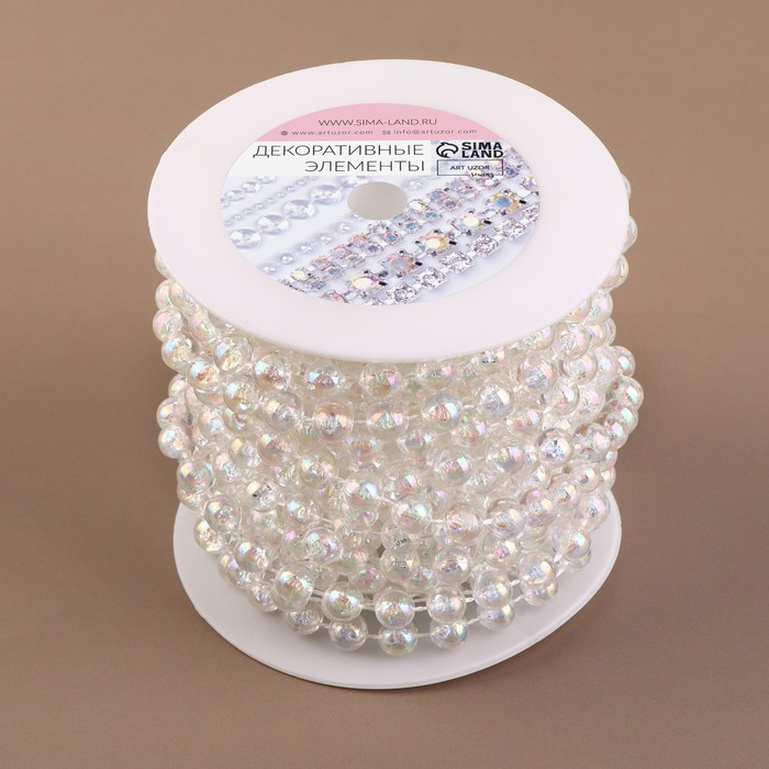 Бусы на нитях, с голографией, круглые, 8 мм, 9 ± 1 м, цвет прозрачный Бусы на нитях, с голографией, круглые, 8 мм, 9 ± 1 м, цвет прозрачный