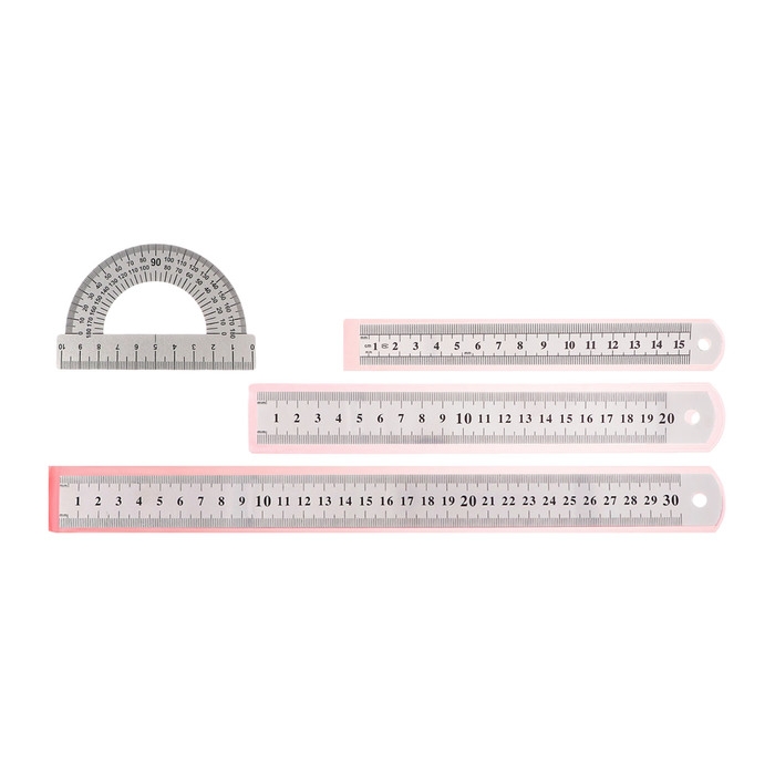 Набор линеек металлических 4 штуки: 15см, 20см, 30см, транспортир Набор линеек металлических 4 штуки: 15см, 20см, 30см, транспортир