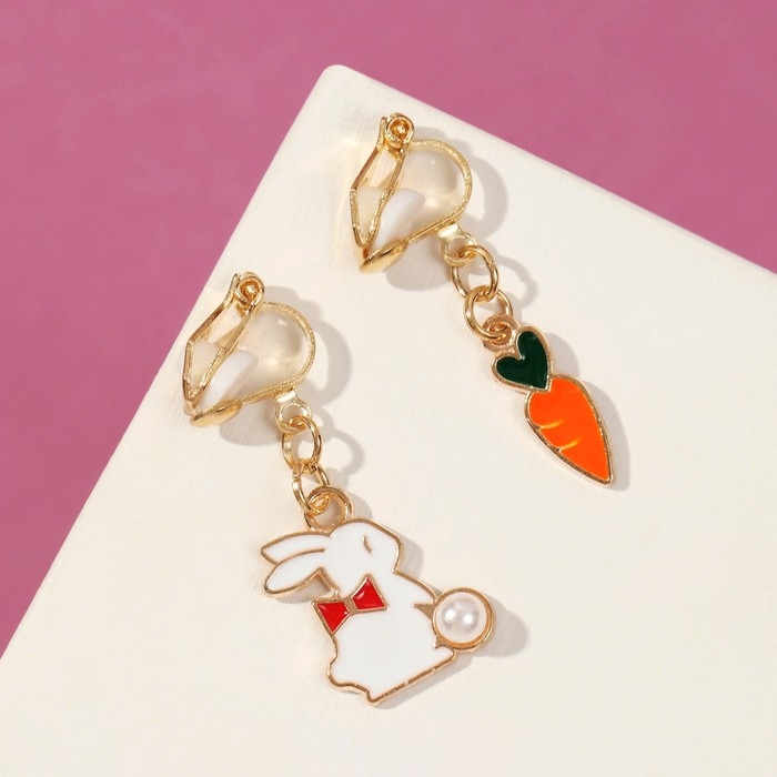 Клипсы детские «Выбражулька» зайчик с морковкой, цветные в золоте Клипсы детские «Выбражулька» зайчик с морковкой, цветные в золоте