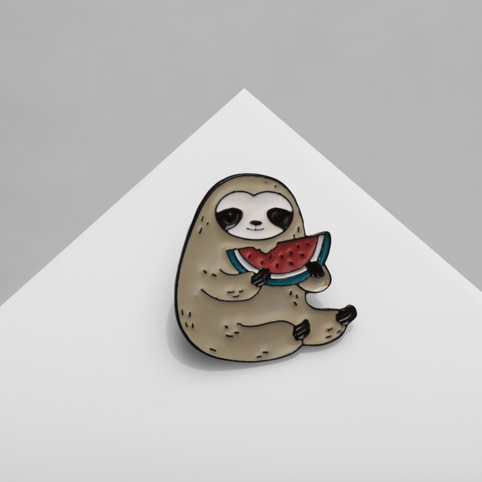 Значок «Ленивец» с арбузом, цветной в чёрном металле Значок «Ленивец» с арбузом, цветной в чёрном металле