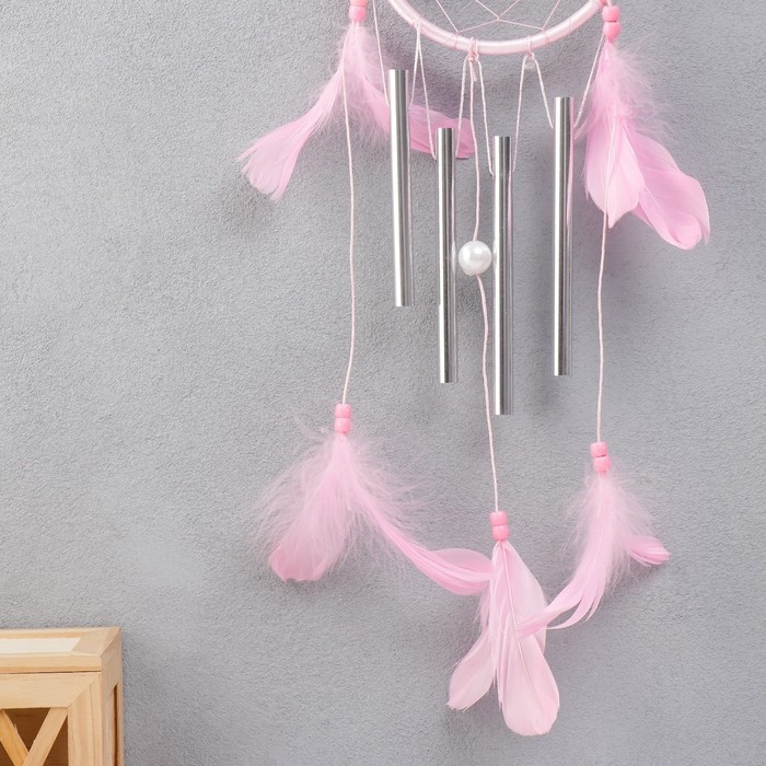 Ловец снов+музыка ветра 4 трубочки Ловец снов+музыка ветра 4 трубочки "Паутинка с звёздочками" d=13 см МИКС 47 см