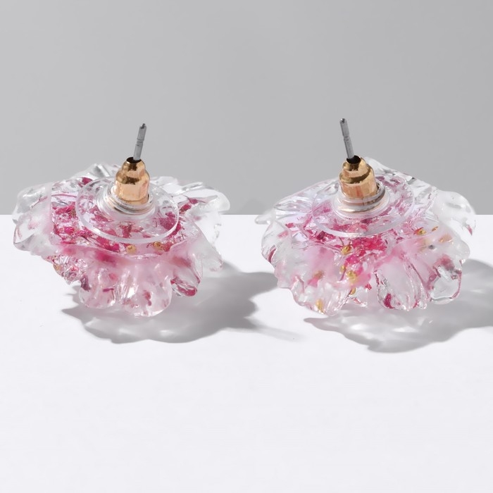 Серьги пластик «Цветы» волнистые, цвет бело-розовый Серьги пластик «Цветы» волнистые, цвет бело-розовый