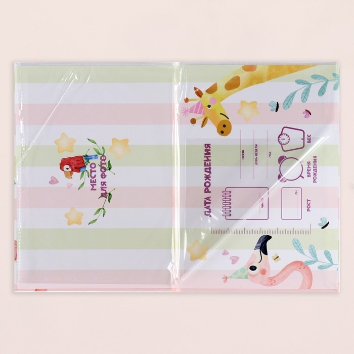 Папка под свидетельство о рождении  Папка под свидетельство о рождении "Весёлые зверята" жираф, А5