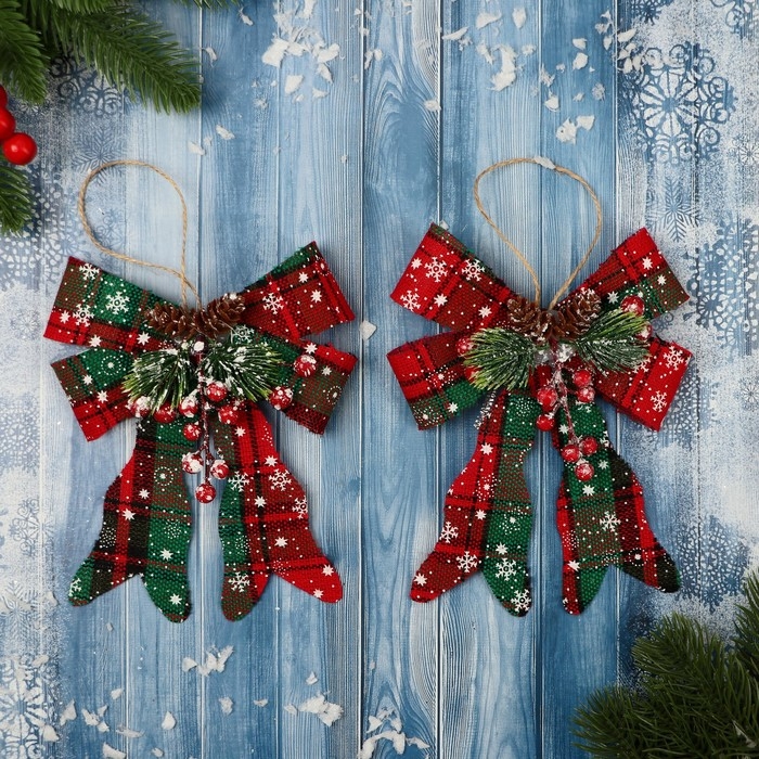 Украшение ёлочное Украшение ёлочное "Бант элит" (набор 2 шт) клетка, 12х14 см, красный