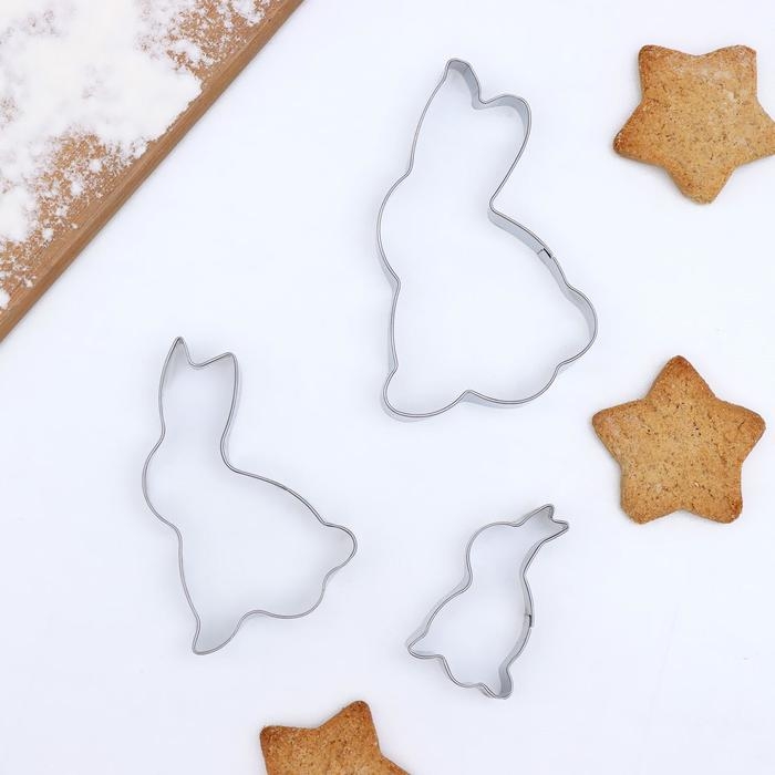 Набор форм для печенья Доляна «Кролик», 3 шт, цвет серебристый Набор форм для печенья Доляна «Кролик», 3 шт, цвет серебристый