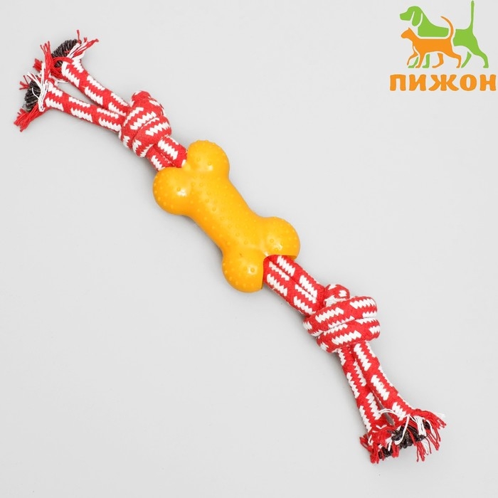 Игрушка канатная двойная с косточкой, до 30 см, до 85 г, микс цветов Игрушка канатная двойная с косточкой, до 30 см, до 85 г, микс цветов