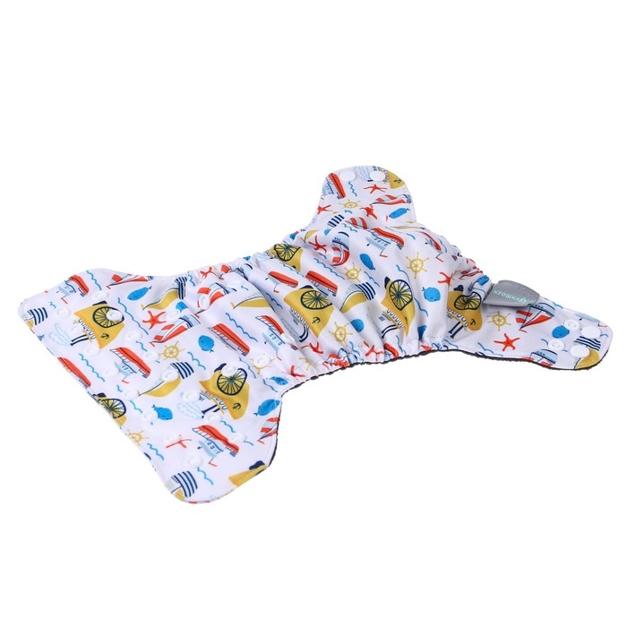 Многоразовый подгузник «Кораблики», 3-8 кг, угольно-бамбуковая ткань, цвет белый, Крошка Я