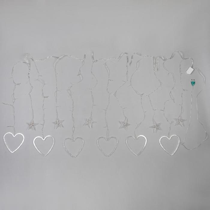 Гирлянда «Бахрома» 2.4 × 0.9 м с насадками «Сердце», IP20, прозрачная нить, 186 LED, свечение белое, 8 режимов, 220 В Гирлянда «Бахрома» 2.4 × 0.9 м с насадками «Сердце», IP20, прозрачная нить, 186 LED, свечение белое, 8 режимов, 220 В