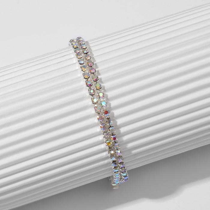 Браслет со стразами «Лёд» элегантность, 2 ряда, цвет радужный в серебре, 18 см Браслет со стразами «Лёд» элегантность, 2 ряда, цвет радужный в серебре, 18 см