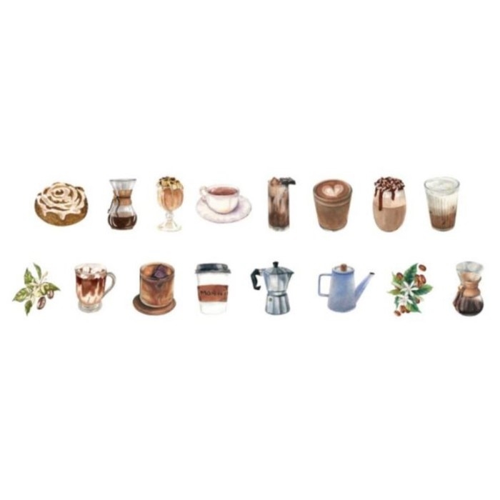 Наклейка бумага Наклейка бумага "Кофейные сладости и напитки" 1,2 - 2,5 см 100 шт в рулоне 11х8 см