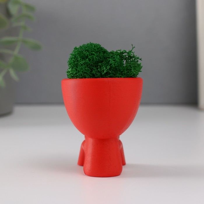 Кашпо бетонное мини Кашпо бетонное мини "Мистер Грин" Кикадзару со мхом красный 5,5х6х6,5 см (мох зелен стабил)