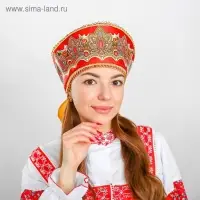 Кокошник прямой «Павлово-Посадский узор» на красном Кокошник прямой «Павлово-Посадский узор» на красном