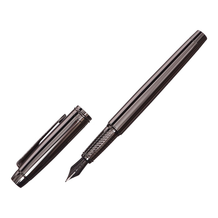 Ручка подарочная перьевая в кожзам футляре ПБ корпус темно-серый Ручка подарочная перьевая в кожзам футляре ПБ корпус темно-серый