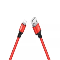 Кабель Hoco X14, Lightning - USB, 2 А, 2 м, быстрая зарядка, оплётка нейлон, красный