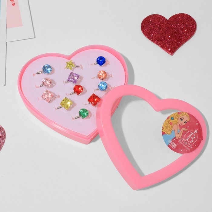 Кольца детские набор 12шт «Выбражулька», форма МИКС, цвет МИКС в серебре, б-р Кольца детские набор 12шт «Выбражулька», форма МИКС, цвет МИКС в серебре, б-р