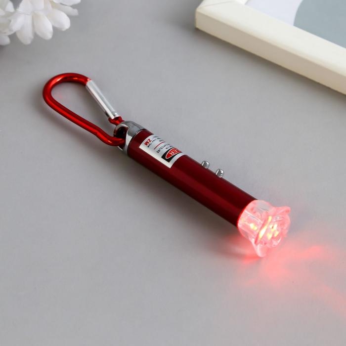 Фонарик+лазер на карабине 3 режима Фонарик+лазер на карабине 3 режима "Цветок" МИКС 8,5х2,2х2,2 см