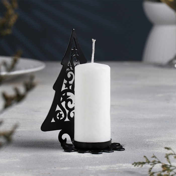 Новый год Подсвечник Новый год Подсвечник "Ёлка со звездами" металл на одну свечу, 6,6х10х13 см, черный