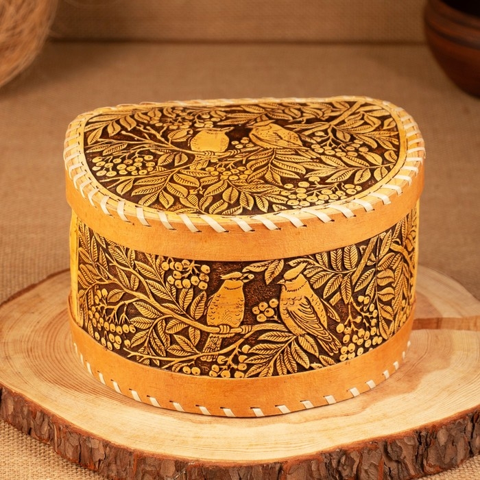 Хлебница-батонница Хлебница-батонница "Птицы", шарнирная, 21 х 19 х 12 см, береста