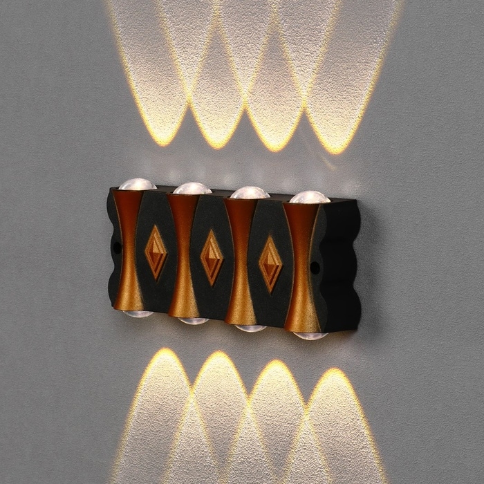 Светильник фасадный «Глосс», FSD-044, 8 Вт, 3000К, 4 луча, IP65, 220 В, пластик, черный Светильник фасадный «Глосс», FSD-044, 8 Вт, 3000К, 4 луча, IP65, 220 В, пластик, черный